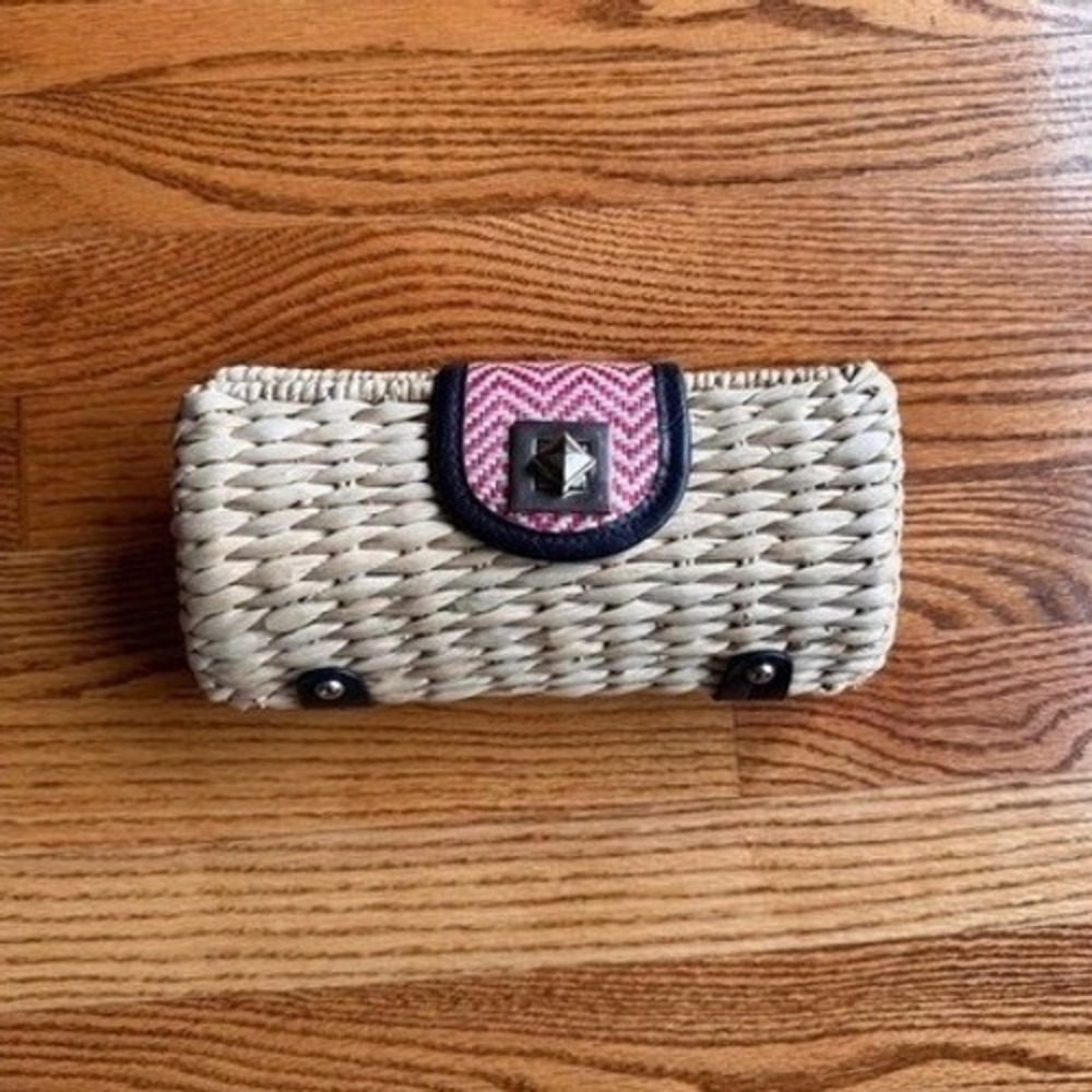 Straw Studios Womens Straw Clutch‎ Purse Pink Ratan Weaved Resort Beach Vacation